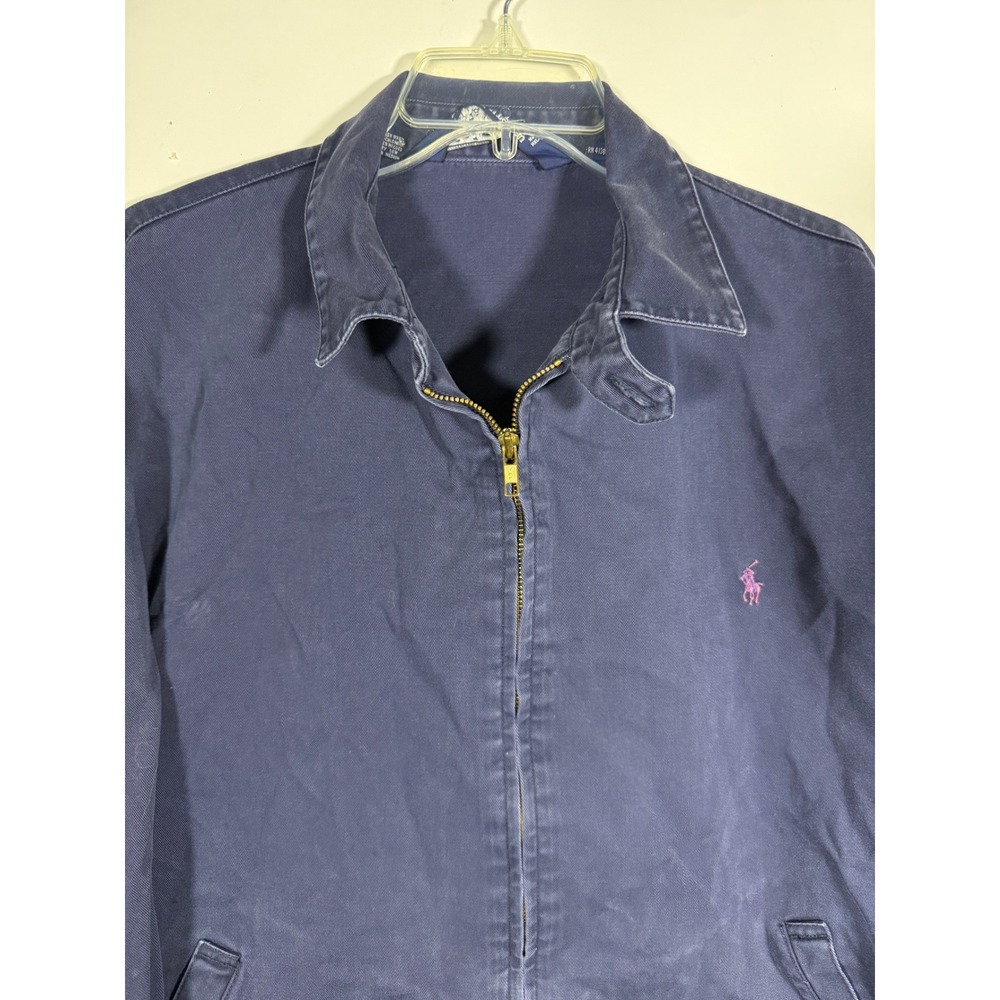 Polo Ralph Lauren Mens XL Navy Blue Harrington Jacket Pink Pony Logo Full Zip